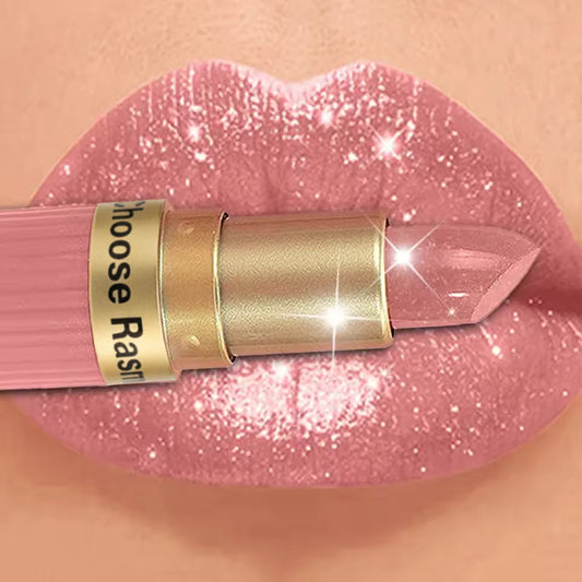Pink Glitter Diamond Lipstick – Long-Lasting Metallic Finish